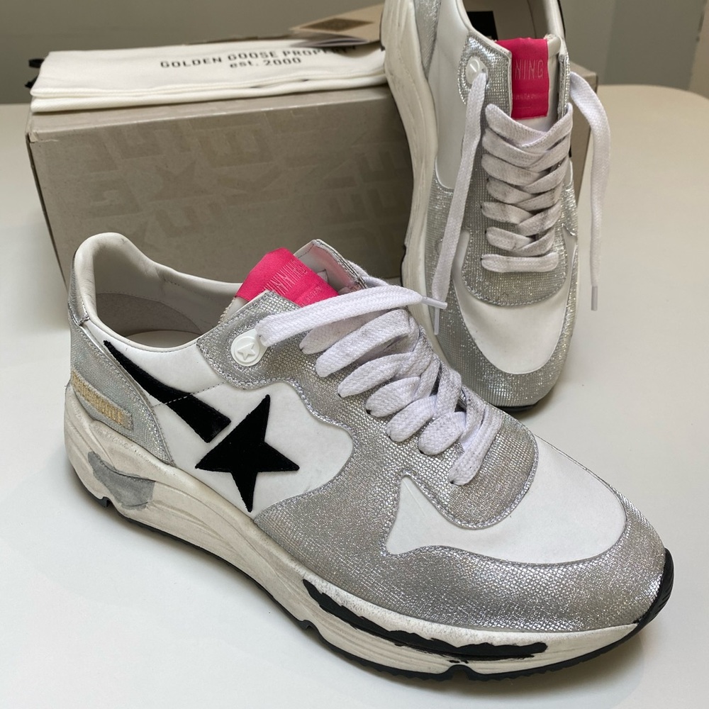 Golden Goose Running Sole Sneaker Silver/White/Black New in Box - Picture 2 of 9